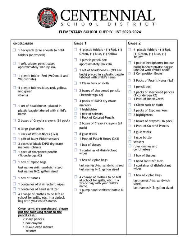 Stanton Community Schools - 2018 - 2019 School Supply List